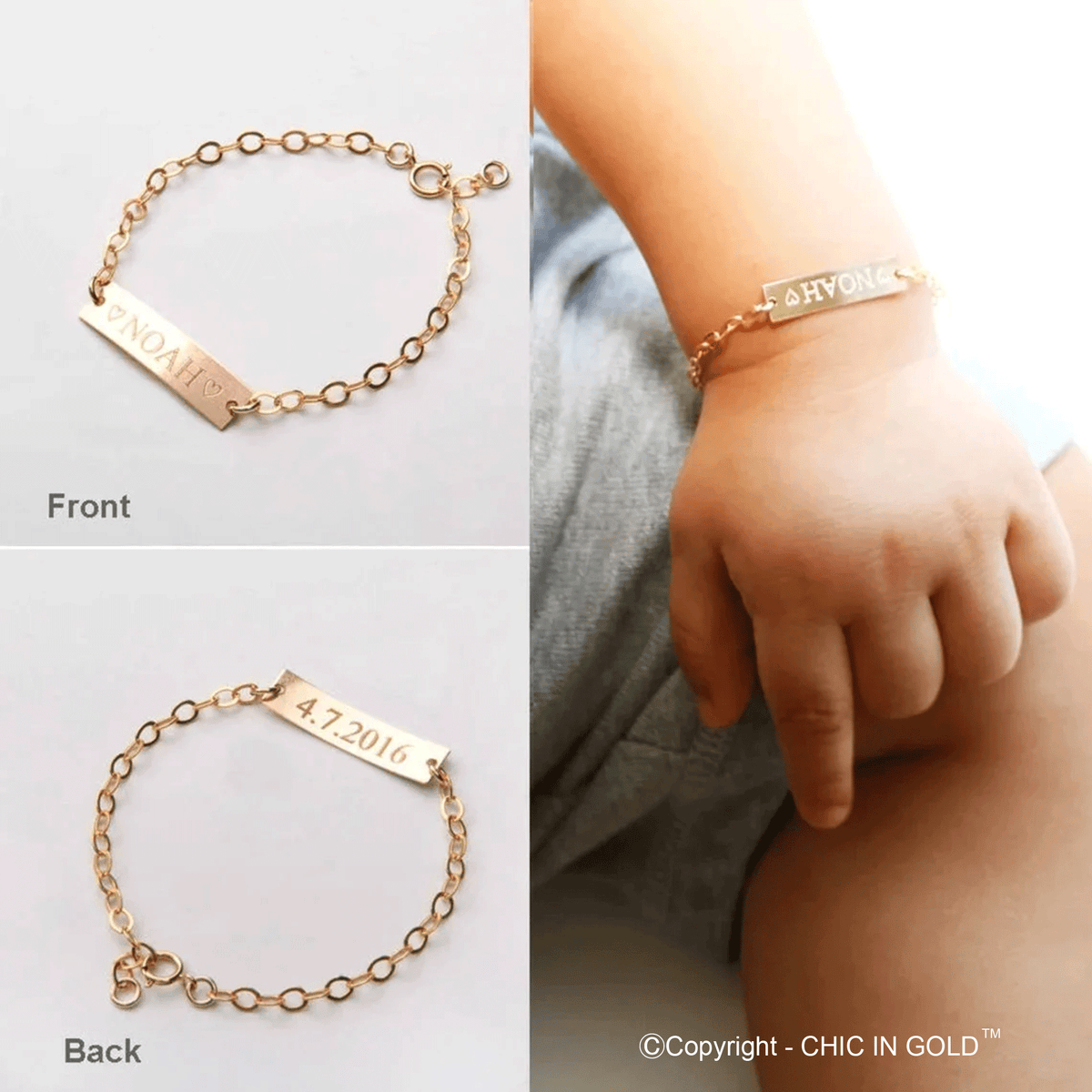 Gold baby bracelet hot sale with name