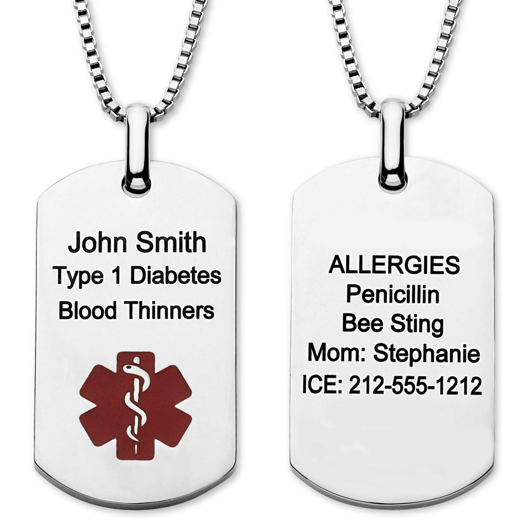 Penicillin Allergy Medical Alert ID Necklace - Stainless Steel With FREE Wallet Card