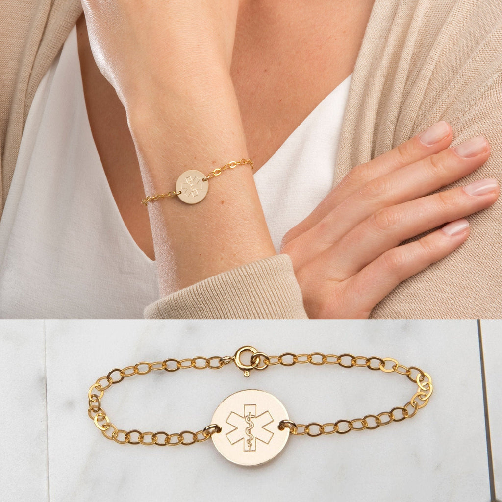 Medical Alert ID Minimalist Bracelet for Women 14 karat Solid Gold  Chic  in Gold
