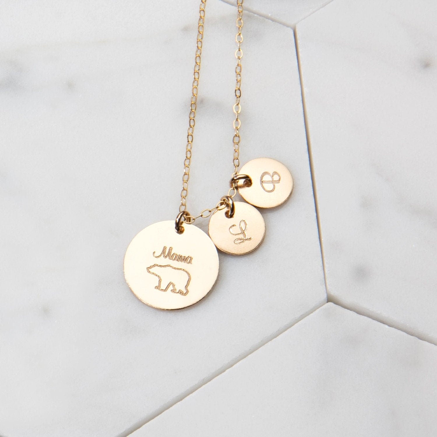 Mama Bear Necklace Children Kids' Initials Starts at